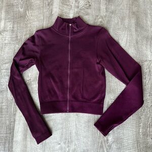 Athleisure Cropped Purple Long Sleeve Zip-Up Top